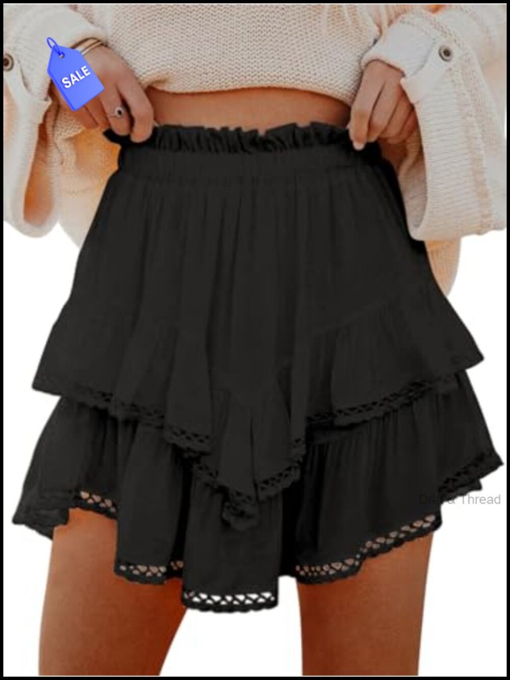 Flowy Ruffle Tiered Skorts High Waist Mini Crochet Shorts for Women
